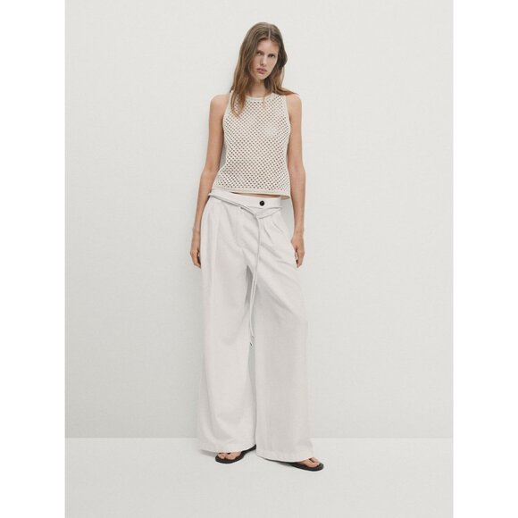 Massimo Dutti Pants - Massimo Dutti Women Linen Pants EU 40 US 8 White Wide Leg High Rise 5054/954 NWT